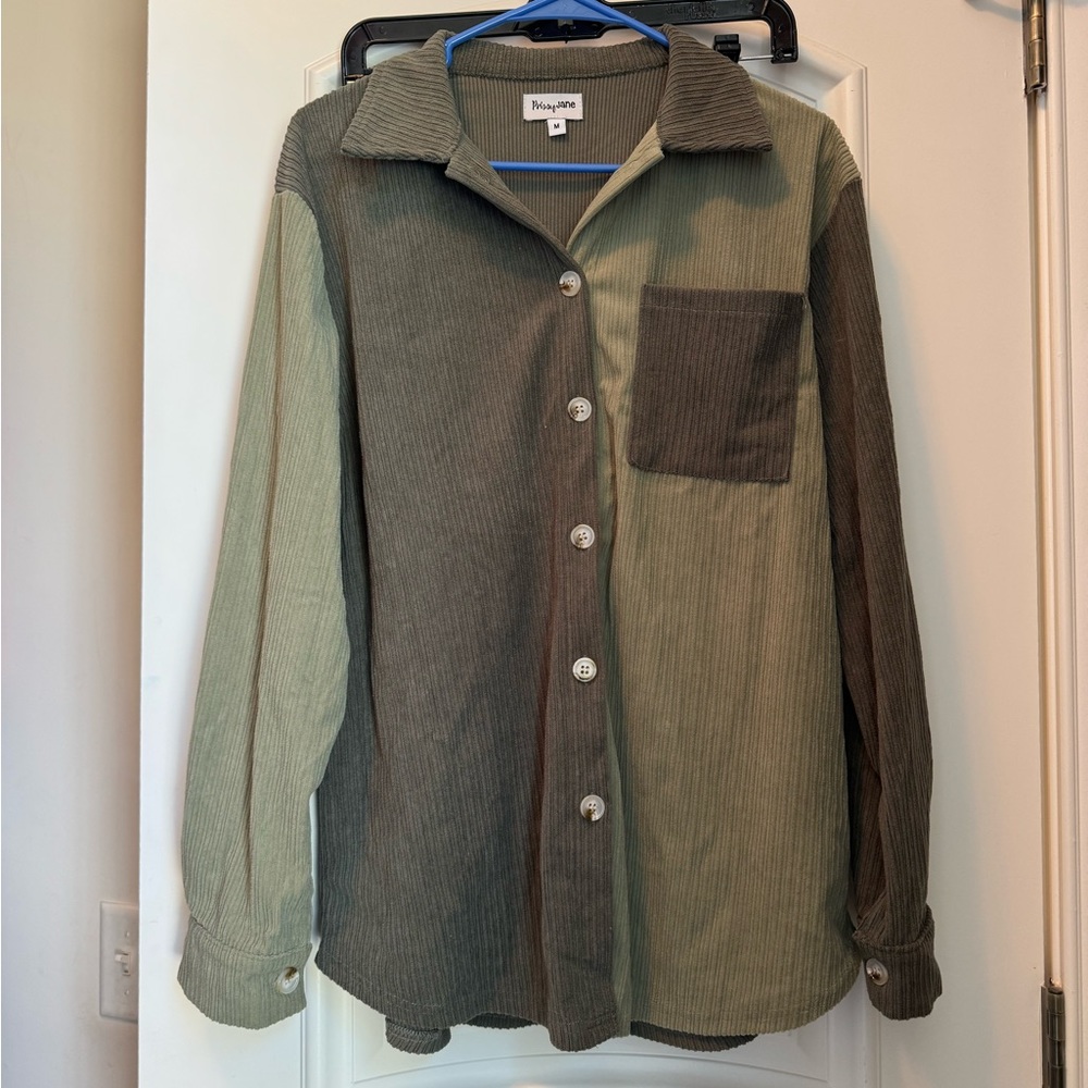 Green Two Tone Soft Ribbed Shacket